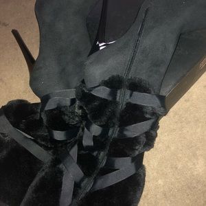 Nina swede & faux fur high heel boots; worn once